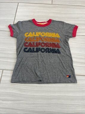 Aviator Nation Grey Ringer Tee with Red Trim and Retro California Graphic
